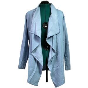 Chambray Waterfall Cardigan XL Blue Asymmetrical Open Front Roll Tab Sweater XL